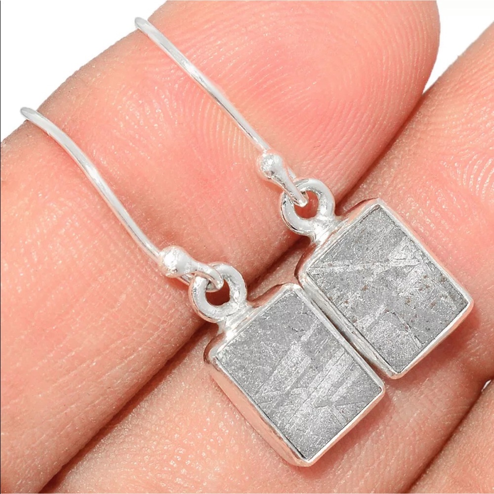 Genuine Muonionalusta Meteorite Silver earrings - Picture 5 of 8